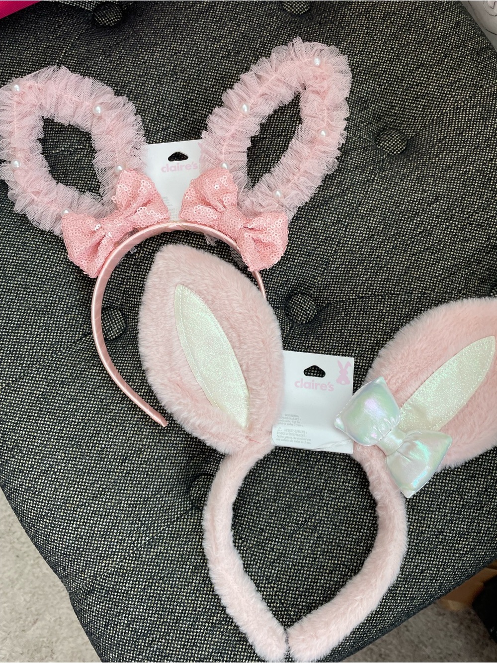 BNWT Claire's Soft Pink Bunny Ear Headband with Iridescent Bow
